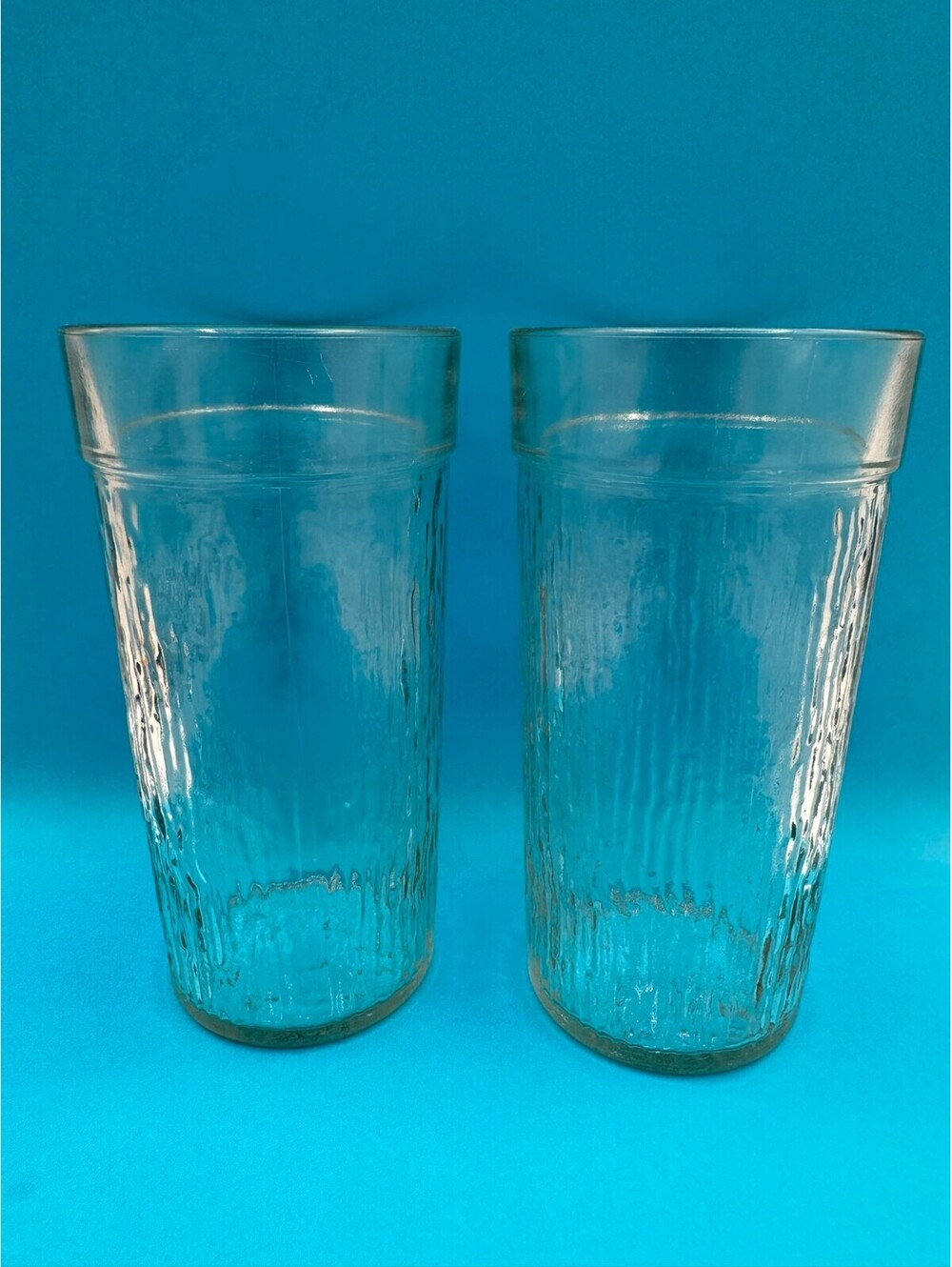 Vintage Kerr Bark Icicle Clear Textured Drinking Glass Tumblers Set of 2 - 6.25"